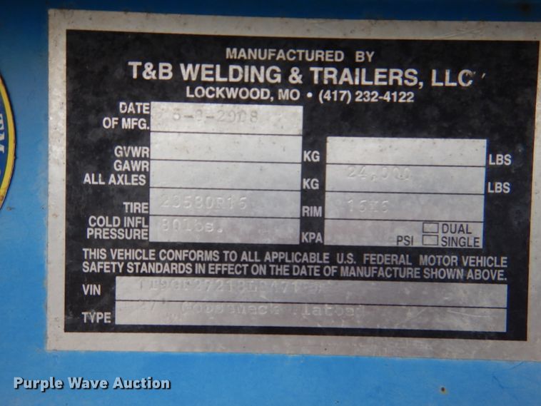 image for item DM0019 2008 T&B  equipment trailer