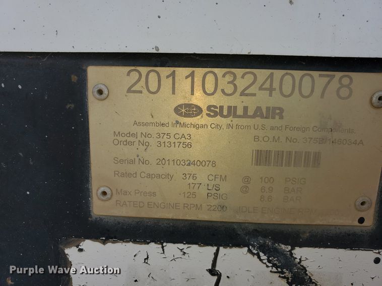 image for item HC9168 Sullair 375  air compressor