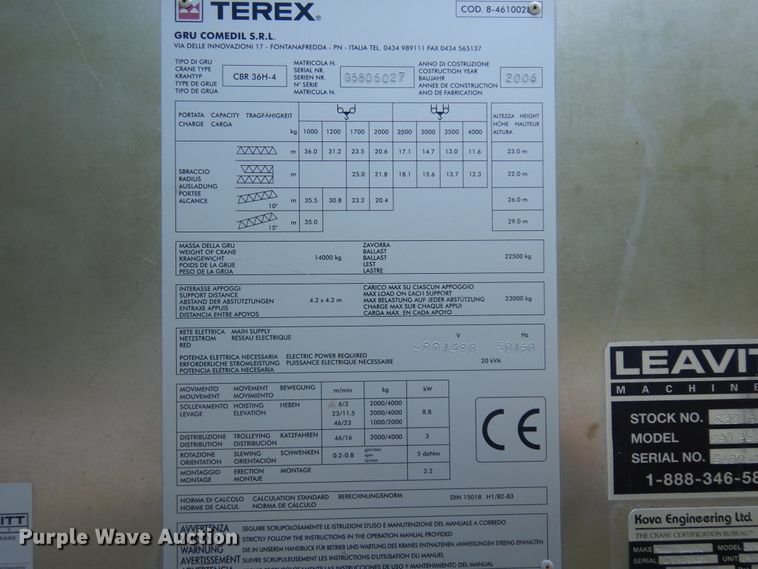 image for item ID9894 2006 Terex CBR36H-4  self-erecting tower crane