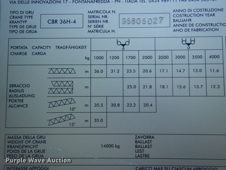 image for item ID9894 2006 Terex CBR36H-4  self-erecting tower crane
