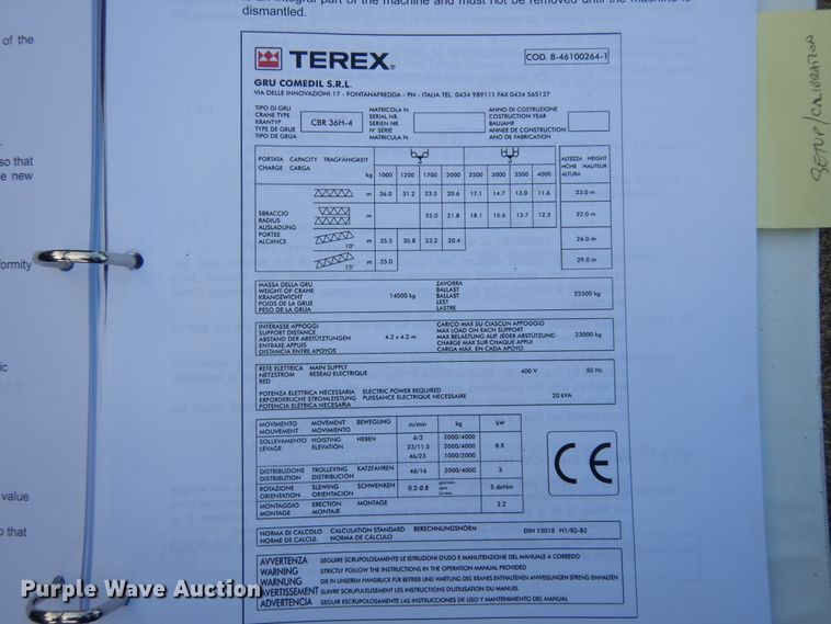 image for item ID9894 2006 Terex CBR36H-4  self-erecting tower crane