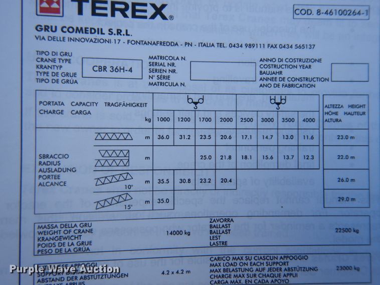 image for item ID9894 2006 Terex CBR36H-4  self-erecting tower crane