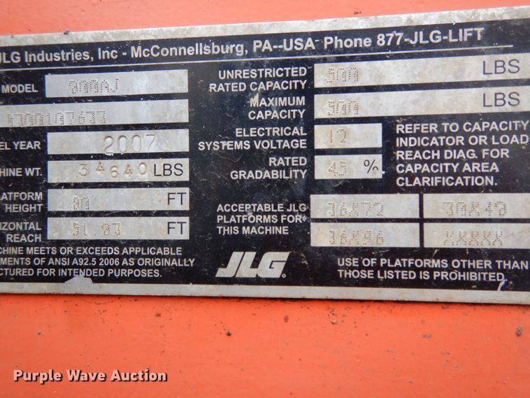 image for item IL9458 2007 JLG 800AJ  boom lift