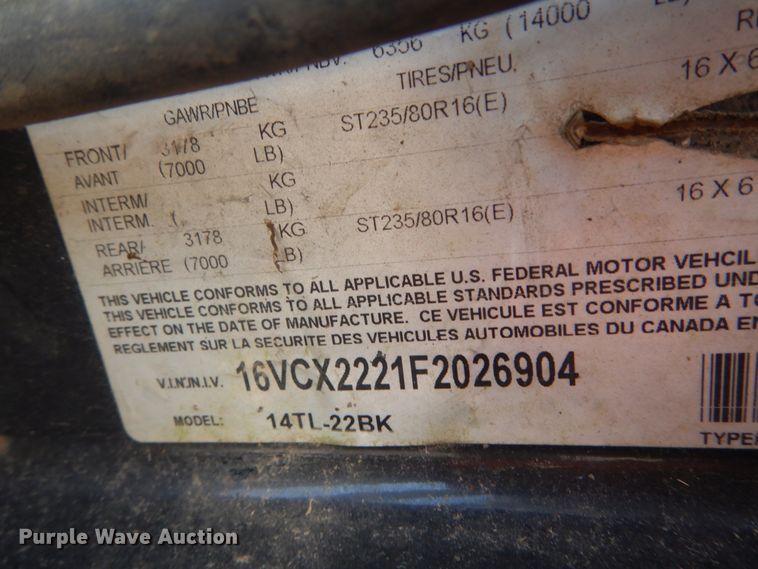 image for item IQ9511 2015 Big Tex 14TL-22BK  tilt deck equipment trailer