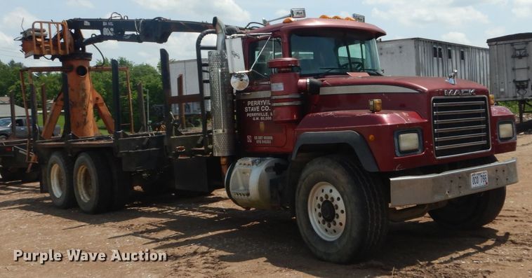 image for item IQ9512 1997 Mack RD688S  log loader truck