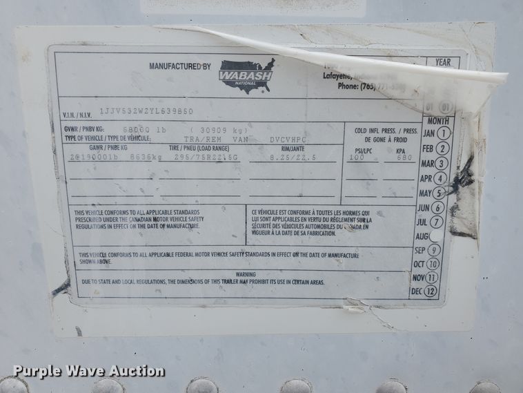 image for item DI5170 2000 Wabash  dry van trailer