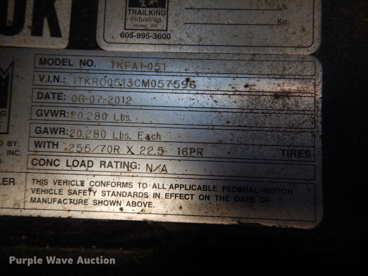 image for item DL8961 2013 Trail King TK70MED482  lowboy equipment trailer