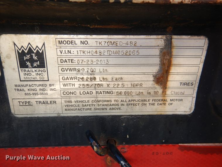 image for item DL8961 2013 Trail King TK70MED482  lowboy equipment trailer