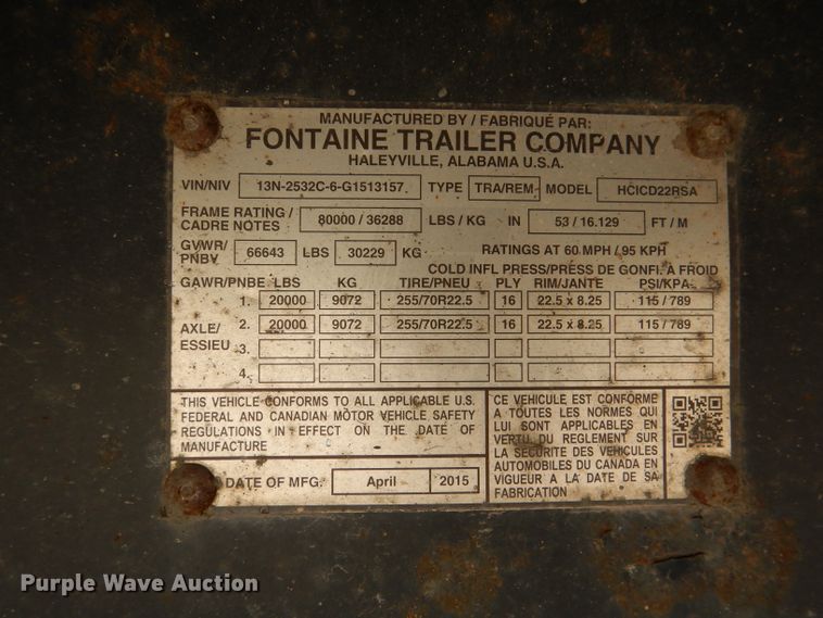 image for item DL8963 2016 Fontaine HCICD22RSA  drop deck trailer
