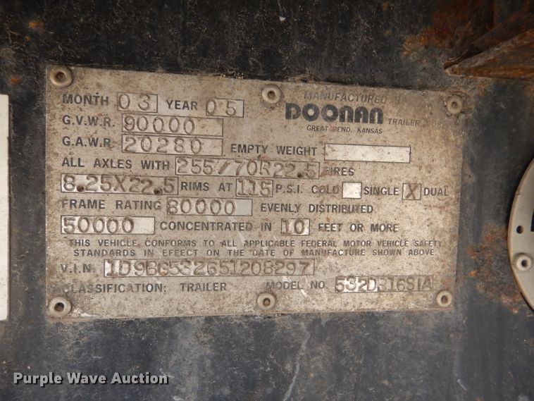 image for item DL8964 2005 Doonan 532DB16S1A  drop deck trailer