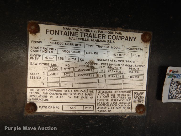 image for item DL8965 2016 Fontaine HCICF22RSA  flatbed  trailer