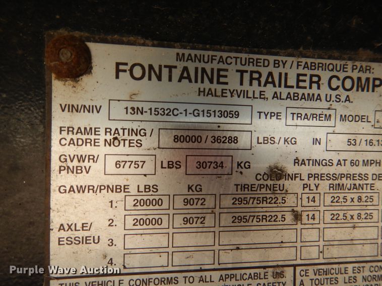 image for item DL8965 2016 Fontaine HCICF22RSA  flatbed  trailer