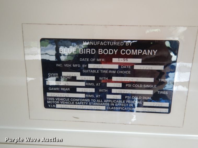image for item DI6662 1996 Chevrolet Blue Bird  school bus