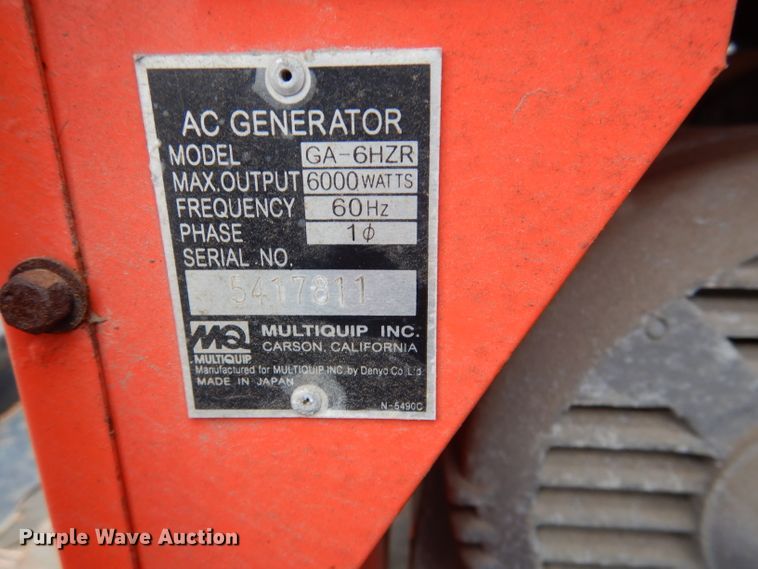 image for item DL8225 Multiquip 6000  generator