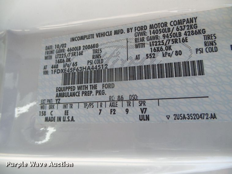 image for item GR9459 2003 Ford Econoline E450 Super Duty  ambulance