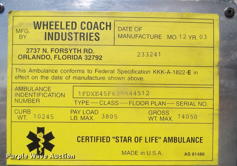 image for item GR9459 2003 Ford Econoline E450 Super Duty  ambulance