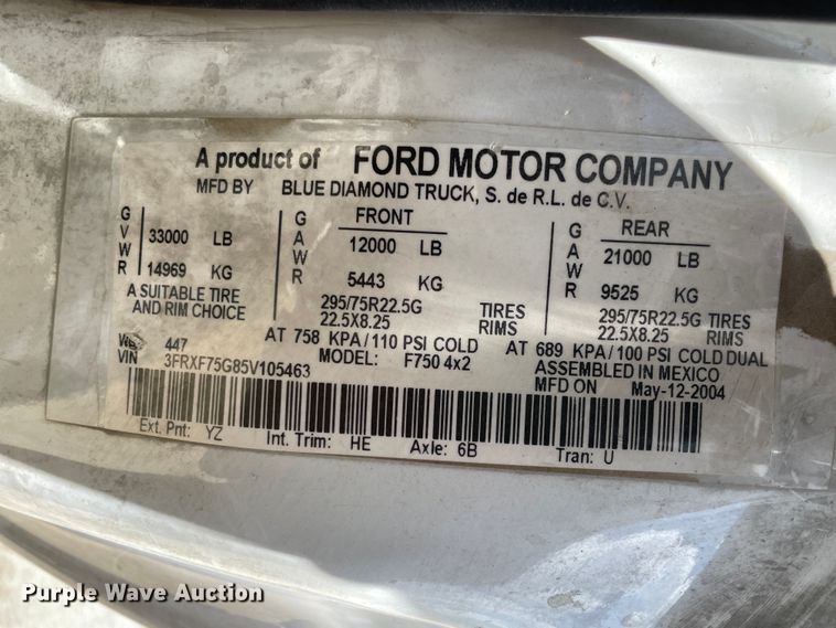image for item IC9342 2005 Ford F750  bucket truck
