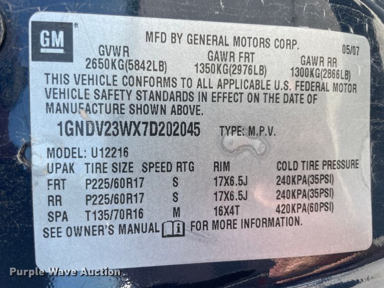 image for item IC9412 2007 Chevrolet Uplander  van