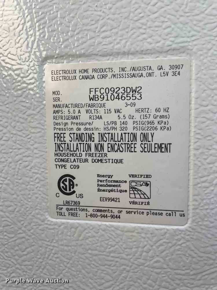 image for item IC9437 Frigidaire Electrolux FFC0923DW2  freezer