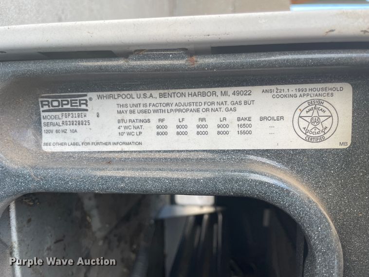 image for item IC9438 Roper FGP310EW  stove
