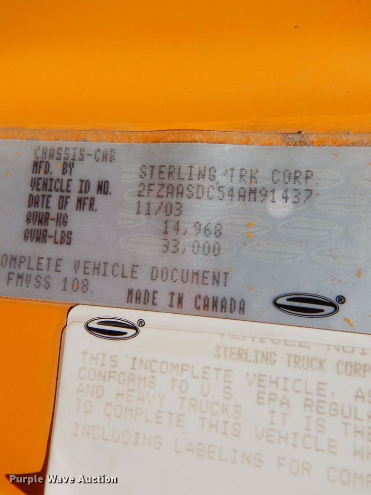 image for item IQ9600 2004 Sterling L7500  dump truck