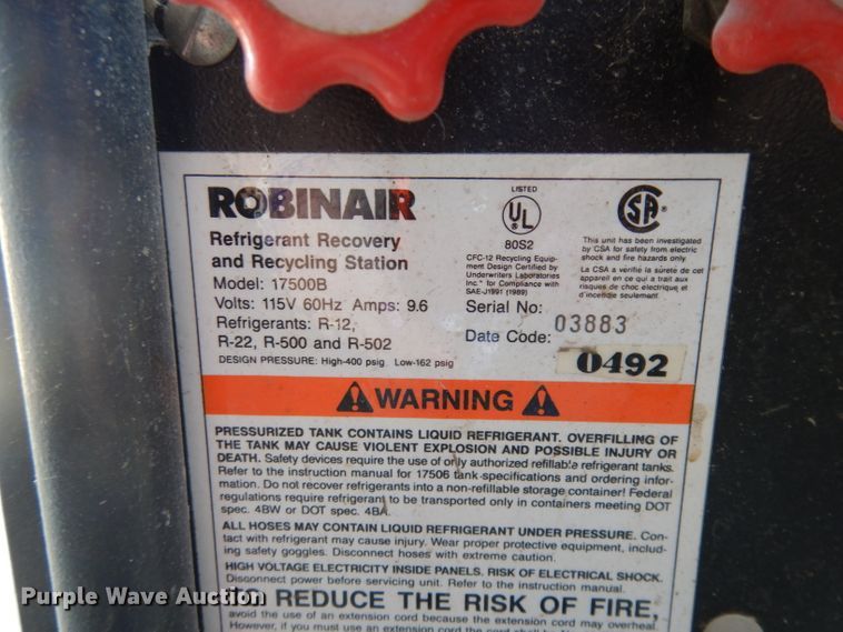 image for item IS9225 Robinair 17500B  refrigerant recovery and recycling sytem