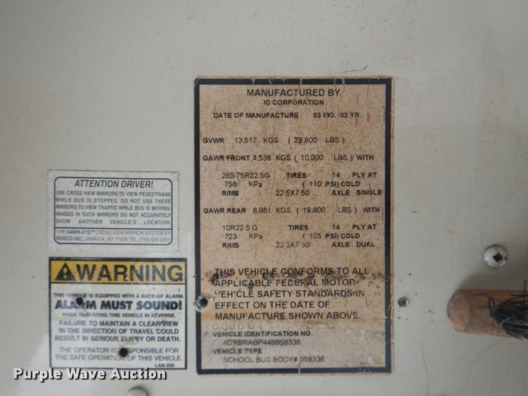 image for item JY9954 2004 IC IC3S530  school bus