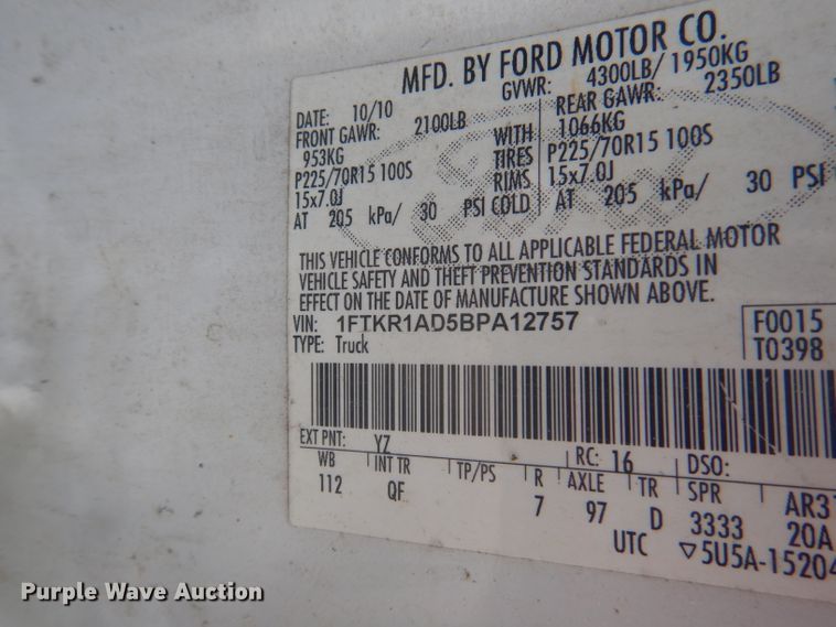 image for item DA5300 2011 Ford Ranger  pickup truck