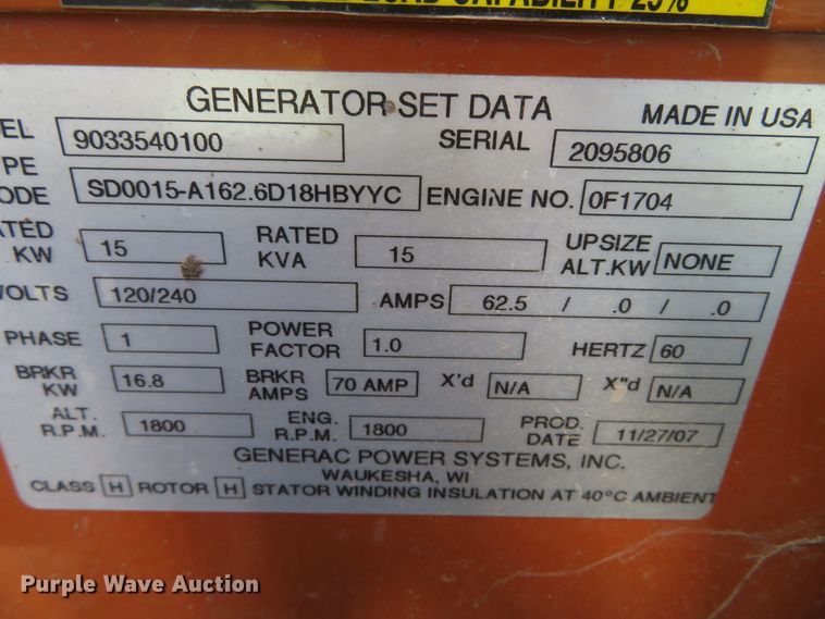 image for item DN5922 2007 Generac 9033540100  generator