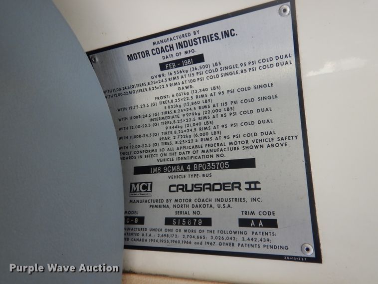 image for item FI9116 1981 MCI MC-9 Crusader II  coach bus