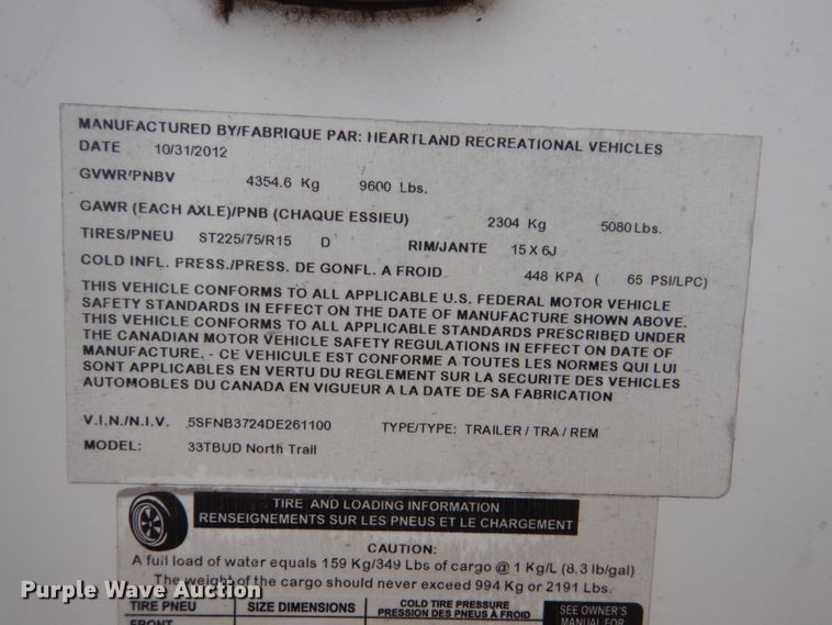 image for item HE9581 2013 Heartland 33TBUD North Trail  camper