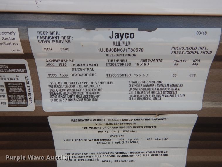 image for item HI9833 2018 Jayco  camper
