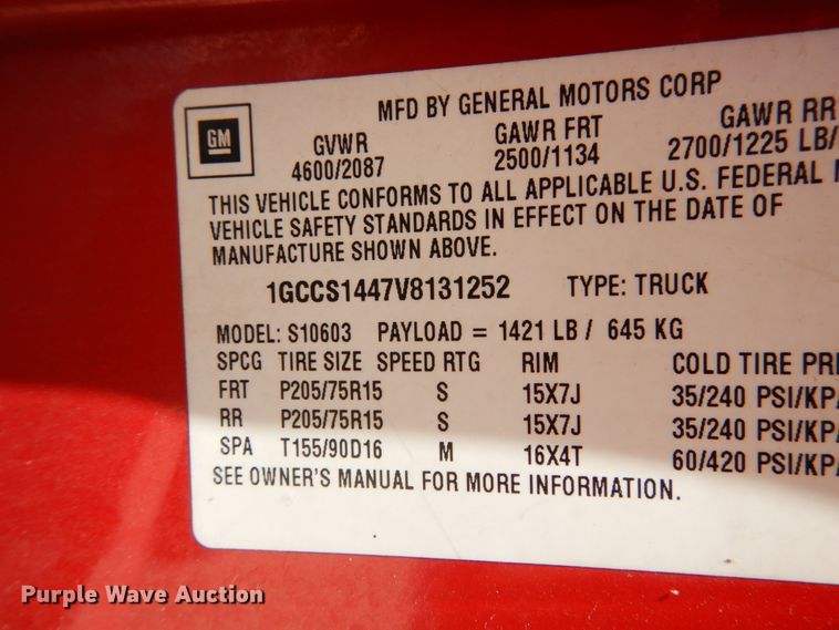 image for item IL9481 1997 Chevrolet S10  pickup truck