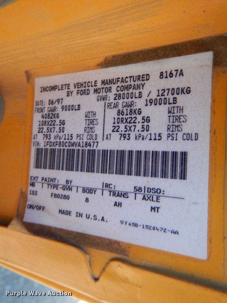 image for item DM0024 1998 Ford F800  dump truck