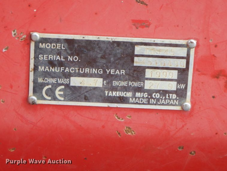 image for item HO9495 1999 Takeuchi TB145  mini excavator