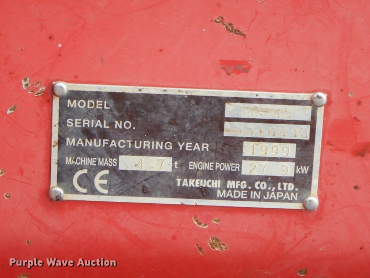 image for item HO9495 1999 Takeuchi TB145  mini excavator