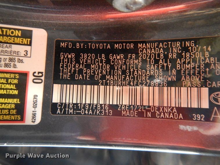 image for item DI6705 2015 Toyota Corolla LE