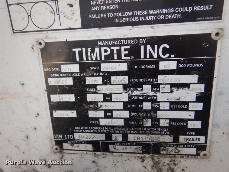 image for item DH7256 2012 Timpte  grain trailer