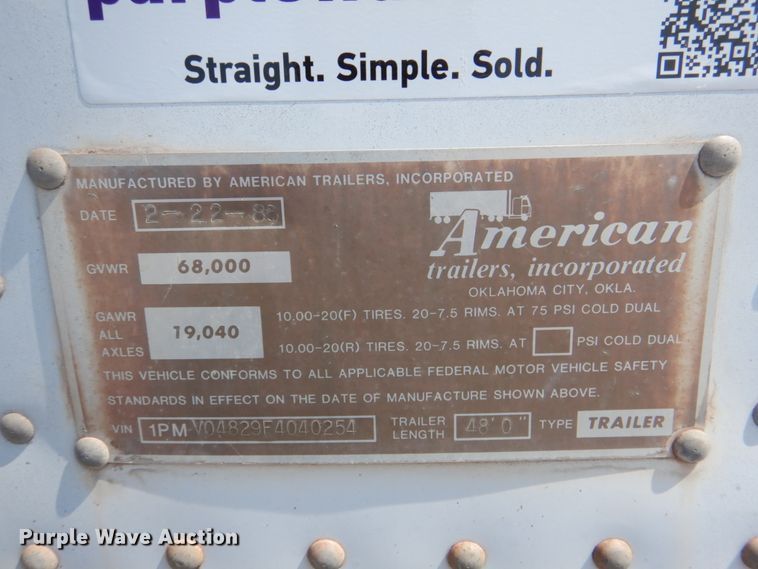 image for item DJ0468 1985 American  dry van trailer