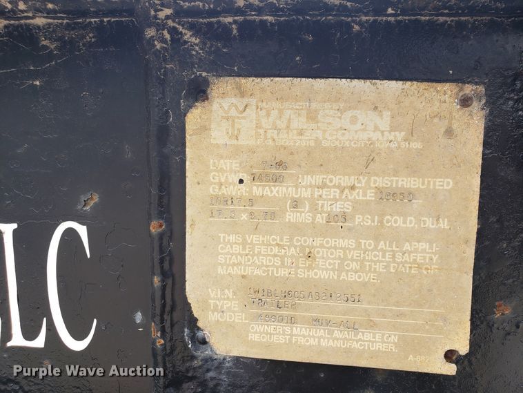 image for item HP9507 1989 Wilson  lowboy equipment trailer