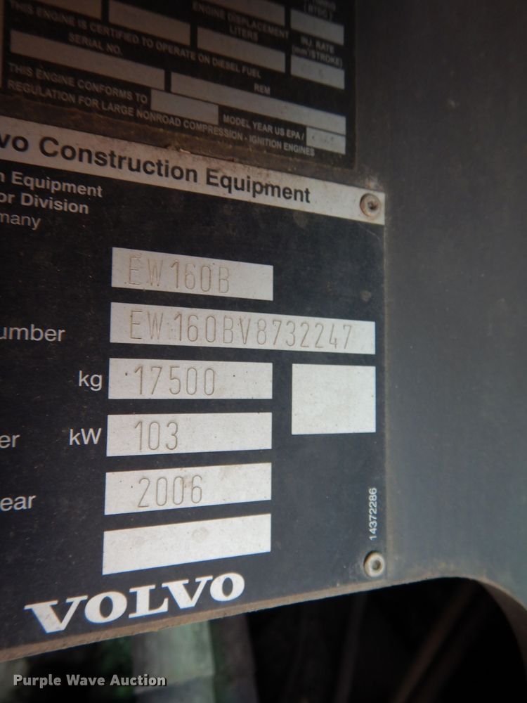 image for item DI6675 2006 Volvo EW160B  wheeled excavator