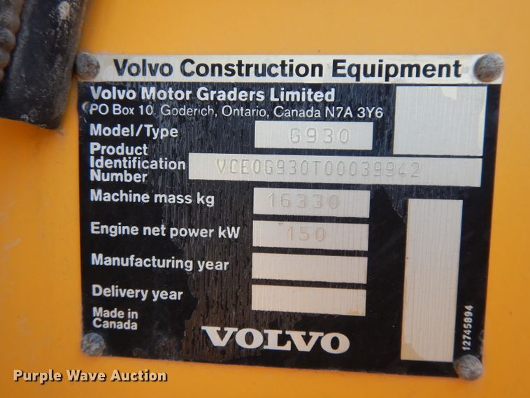 image for item DI6698 2006 Volvo G930  motor grader