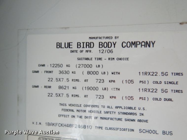 image for item DI6718 2008 Blue Bird Vision  school bus
