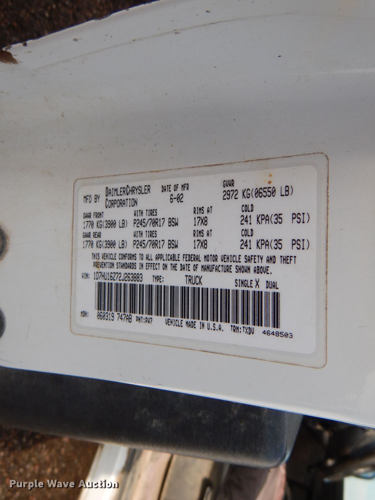 image for item DM0154 2002 Dodge Ram 1500  pickup truck