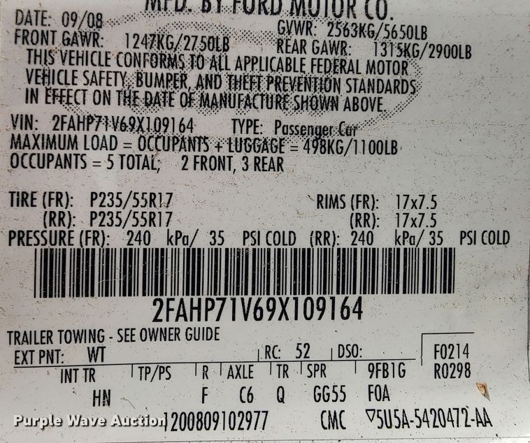 image for item IE9250 2009 Ford Crown Victoria Police Interceptor