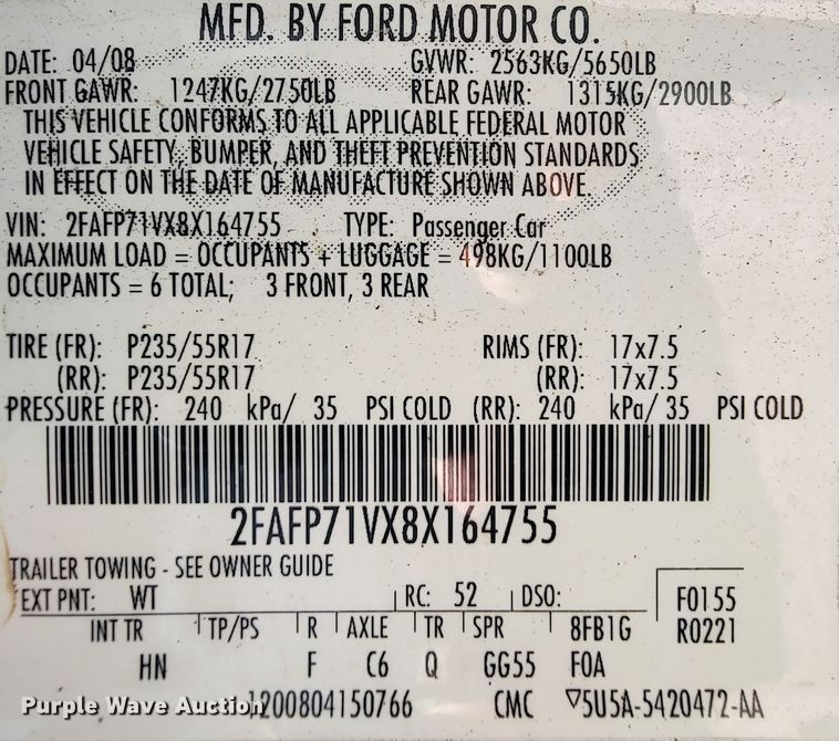 image for item IE9273 2008 Ford Crown Victoria Police Interceptor