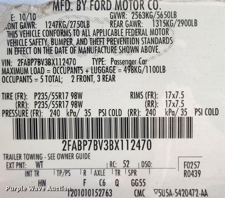 image for item IE9274 2011 Ford Crown Victoria Police Interceptor