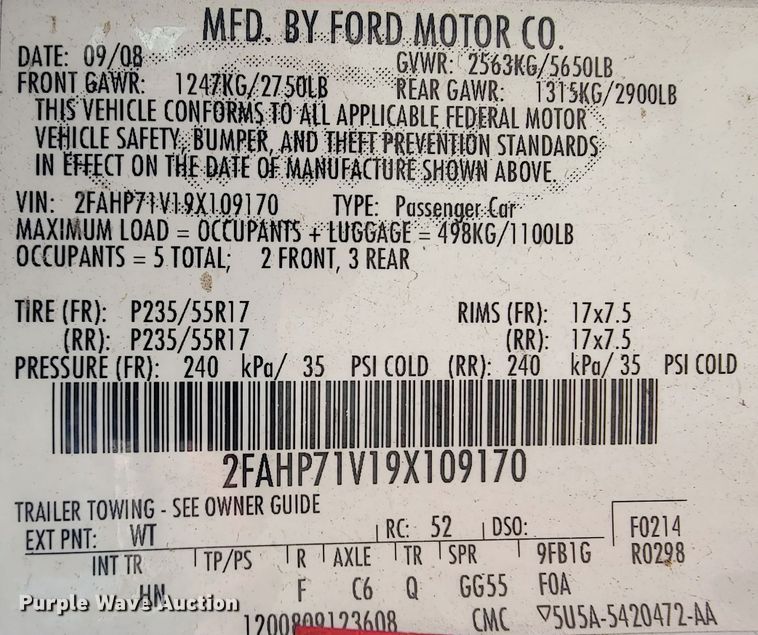 image for item IE9277 2009 Ford Crown Victoria Police Interceptor