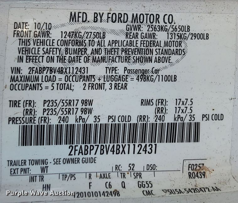 image for item IE9288 2011 Ford Crown Victoria Police Interceptor