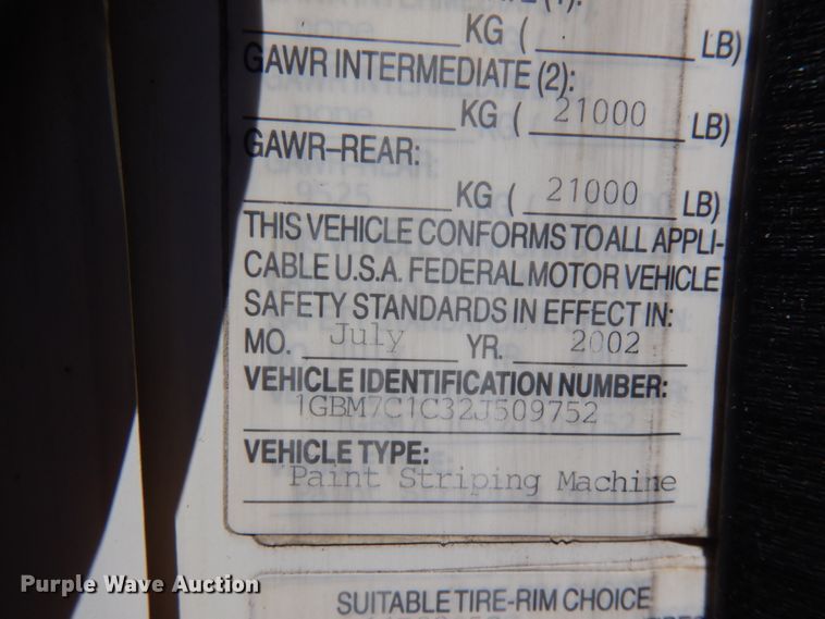 image for item IL9825 2002 Chevrolet T7500  paint striper truck